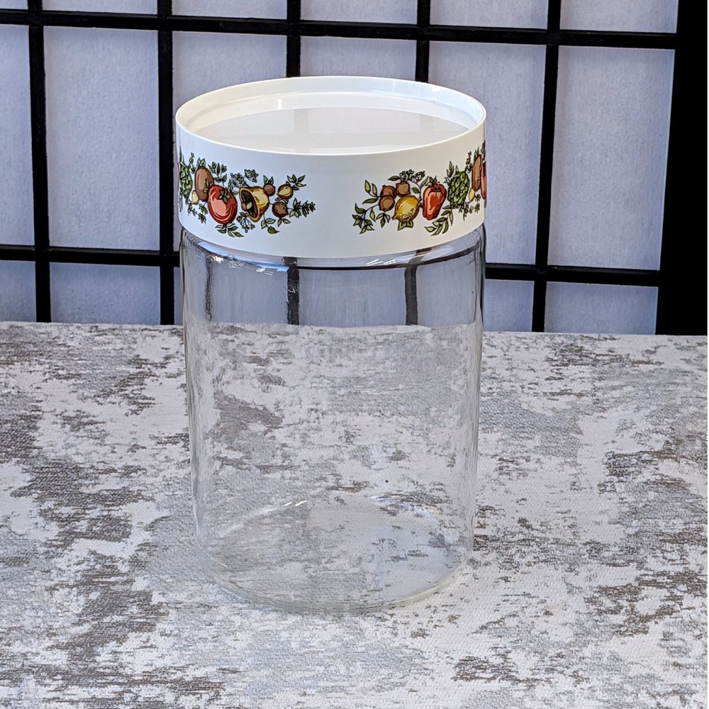 Vintage Pyrex Ware Glass Canister Jar Kitchen Storage Fruit Floral Lid White